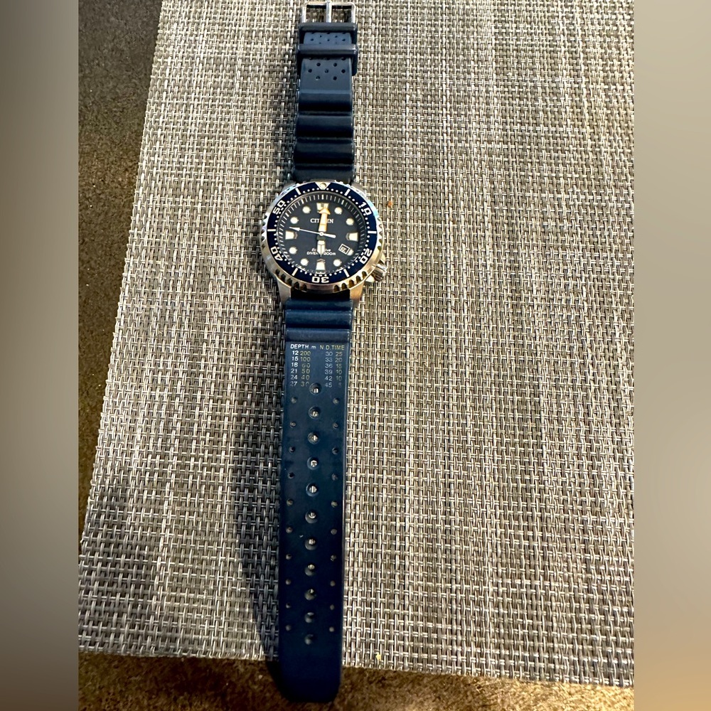 Citizen watch eco drive. Diver watch  blue trim and strap men’s